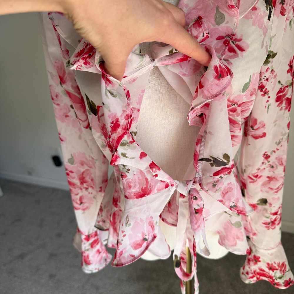 IF BY SEA Floral Ruffle Blouse Women's Small Pink Romantic Long Sleeve Romantic - Picture 3 of 9